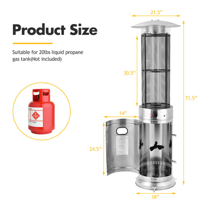 40000 BTU Stainless Steel Round Glass Tube Patio Heater
