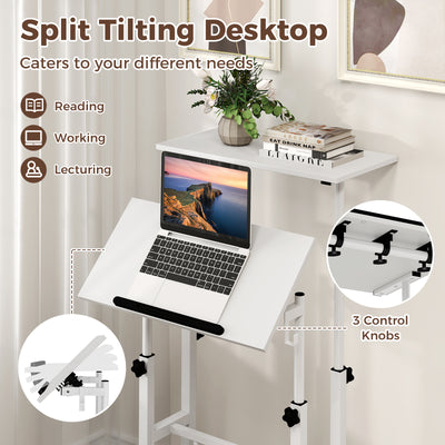 Height Adjustable Mobile Standing Desk with Rolling Wheels for Office and Home-White