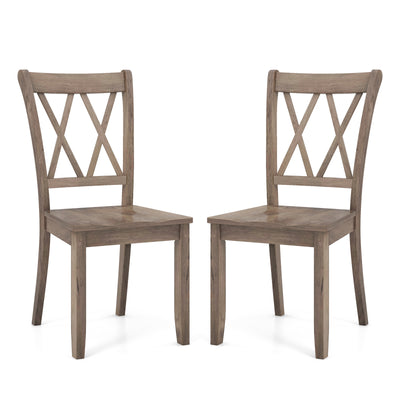 Set of 2 Wooden Dining Chairs Mid Century Farmhouse Retro Kitchen Chairs-Brown