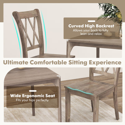 Set of 2 Wooden Dining Chairs Mid Century Farmhouse Retro Kitchen Chairs-Brown