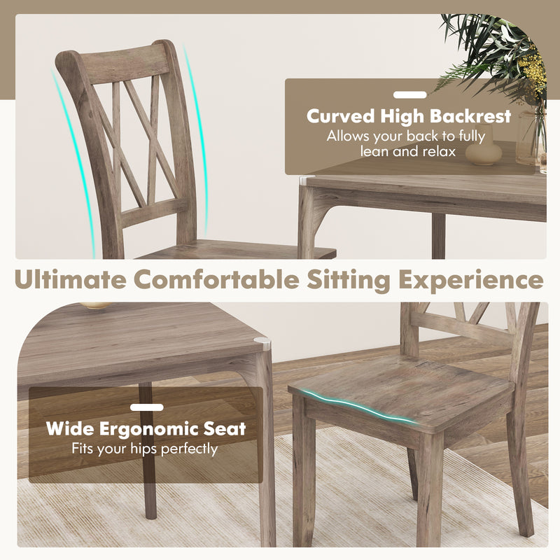 Set of 2 Wooden Dining Chairs Mid Century Farmhouse Retro Kitchen Chairs-Brown