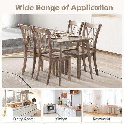 Set of 2 Wooden Dining Chairs Mid Century Farmhouse Retro Kitchen Chairs-Brown
