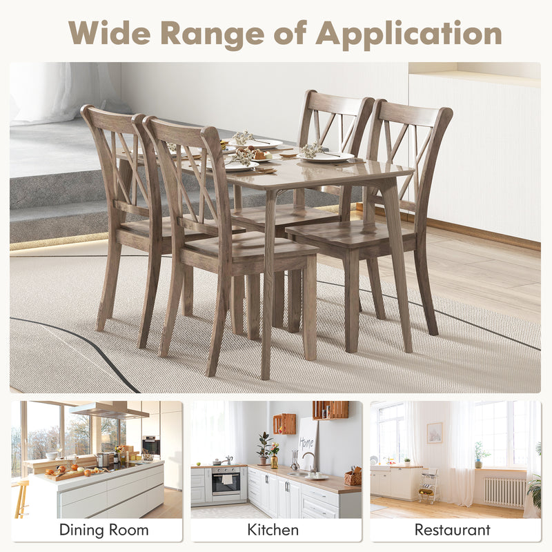 Set of 2 Wooden Dining Chairs Mid Century Farmhouse Retro Kitchen Chairs-Brown