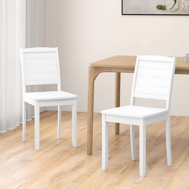 Set of 2 Wooden Dining Chairs Mid Century Farmhouse Retro Kitchen Chairs-White