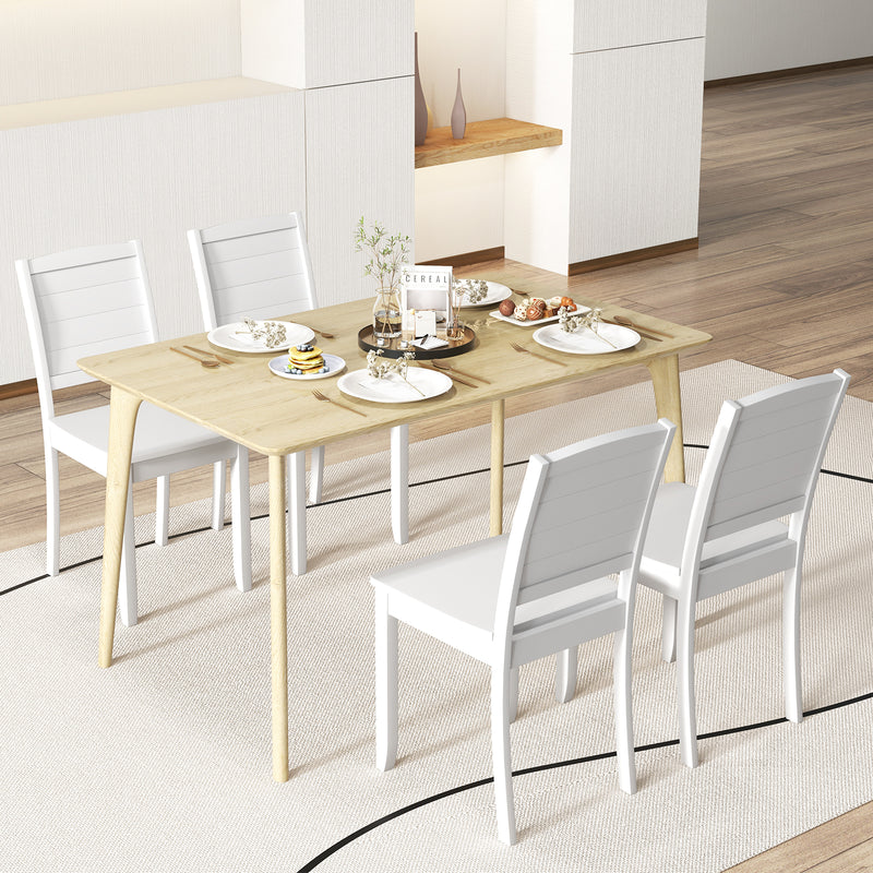 Set of 2 Wooden Dining Chairs Mid Century Farmhouse Retro Kitchen Chairs-White