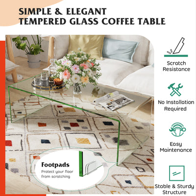 *42 x 19.7 Inch Clear Tempered Glass Coffee Table with Rounded Edges-Transparent