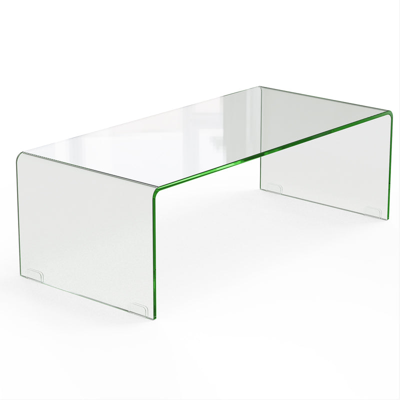 *42 x 19.7 Inch Clear Tempered Glass Coffee Table with Rounded Edges-Transparent
