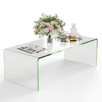 *42 x 19.7 Inch Clear Tempered Glass Coffee Table with Rounded Edges-Transparent