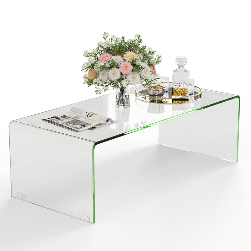 *42 x 19.7 Inch Clear Tempered Glass Coffee Table with Rounded Edges-Transparent
