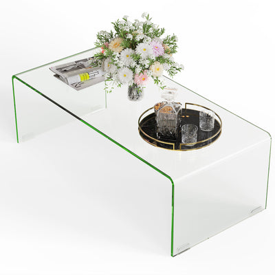 *42 x 19.7 Inch Clear Tempered Glass Coffee Table with Rounded Edges-Transparent