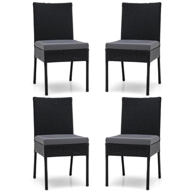 Set of 4 Patio Rattan Wicker Dining Chairs Set with Soft Cushions-Black