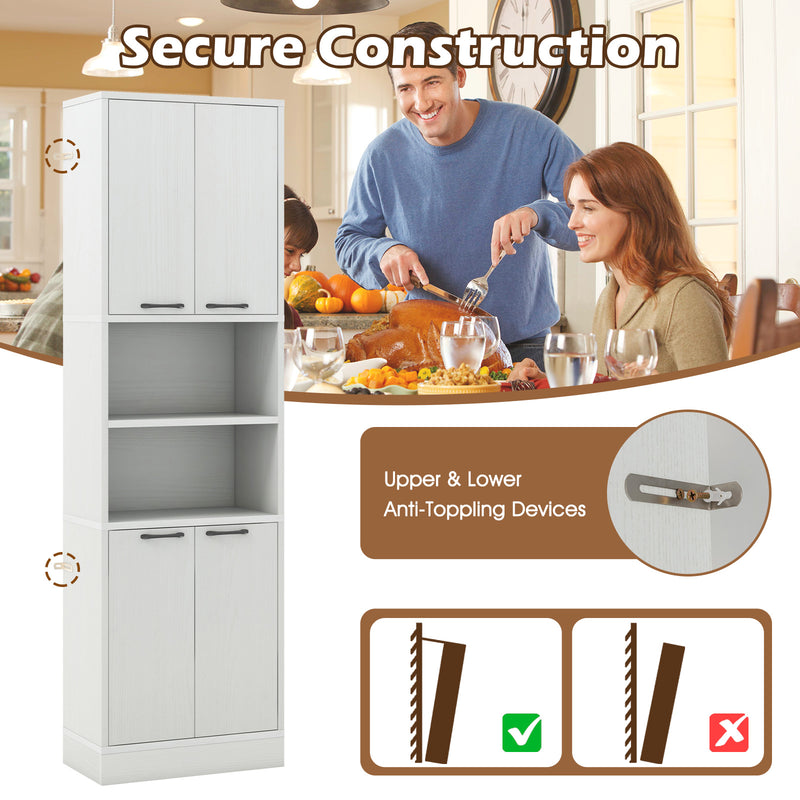 75 Inch Kitchen Pantry Cabinet Tall Cupboard with Doors and Shelves-White Oak