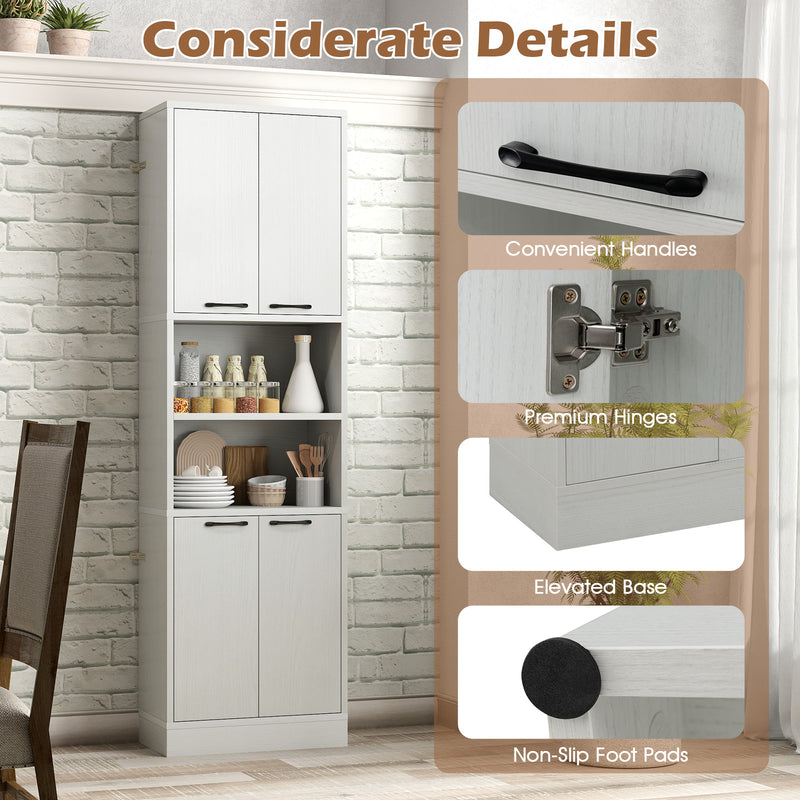 75 Inch Kitchen Pantry Cabinet Tall Cupboard with Doors and Shelves-White Oak
