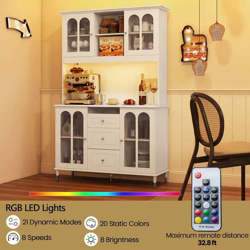 73 Inch Kitchen Pantry Storage Cabinet Freestanding Buffet Cabinet with LED Lights-White