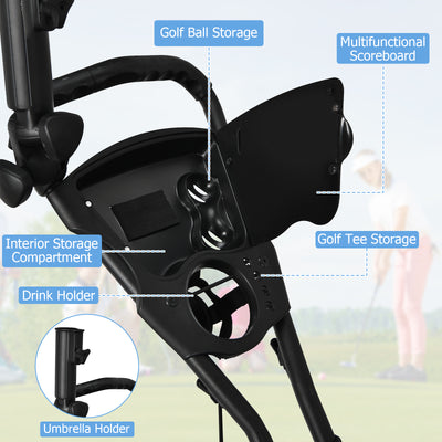 Folding 3 Wheels Golf Push Cart with Bag Scoreboard Adjustable Handle-Green