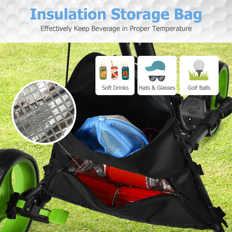 Folding 3 Wheels Golf Push Cart with Bag Scoreboard Adjustable Handle-Green