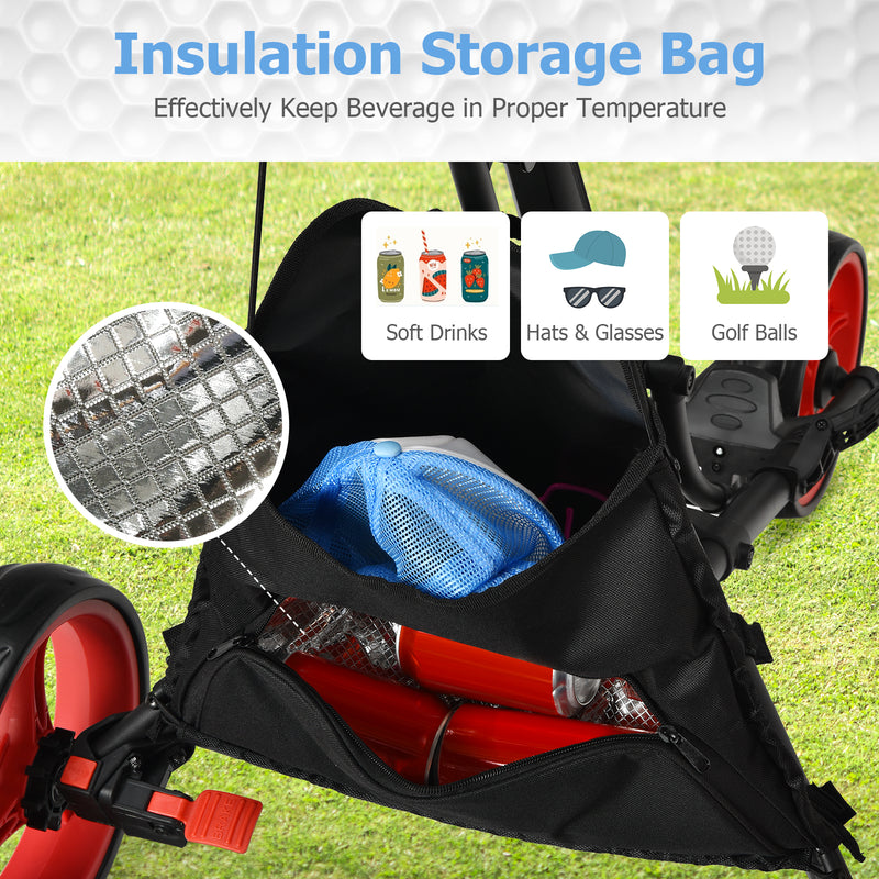 Folding 3 Wheels Golf Push Cart with Bag Scoreboard Adjustable Handle-Red