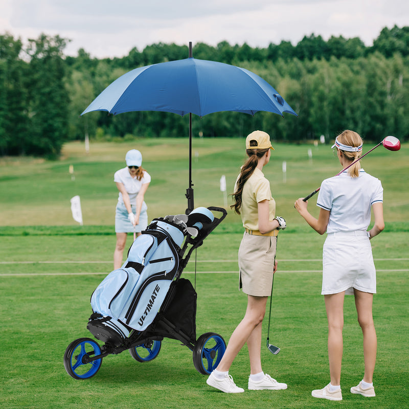 Folding 3 Wheels Golf Push Cart with Bag Scoreboard Adjustable Handle-Blue