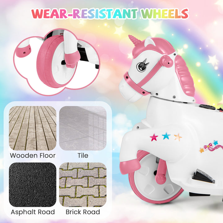 12V Unicorn Ride on Toy with Training Wheels and Horse Riding Mode-Pin