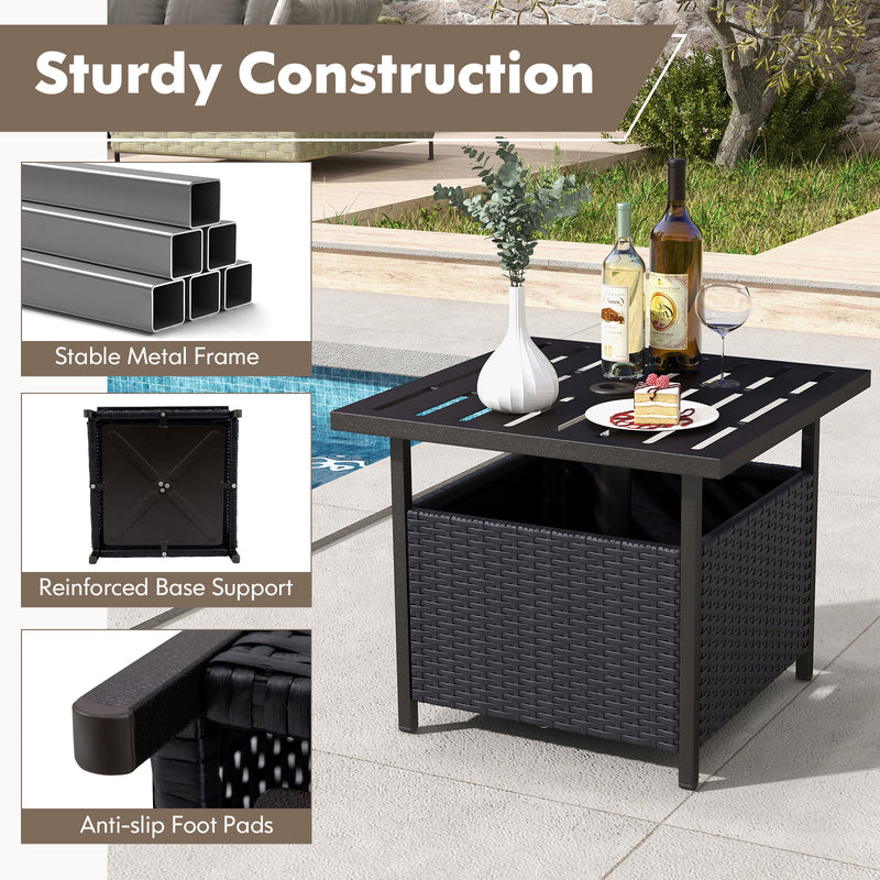 Outdoor Patio Rattan Wicker Steel Side Deck Table-Black