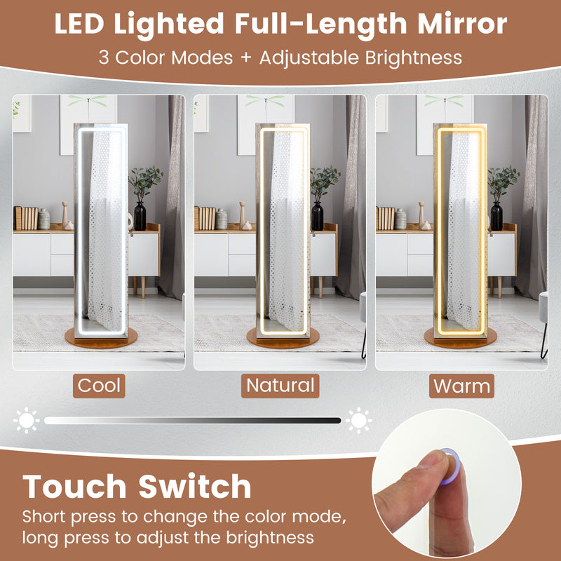 Standing Jewelry Cabinet with Adjustable LED Lights-Brown