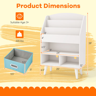 Kids Bookshelf with Open Compartment for Toddlers 3+ Years Old-White