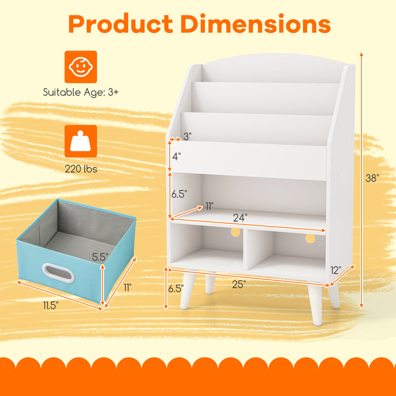 Kids Bookshelf with Open Compartment for Toddlers 3+ Years Old-White