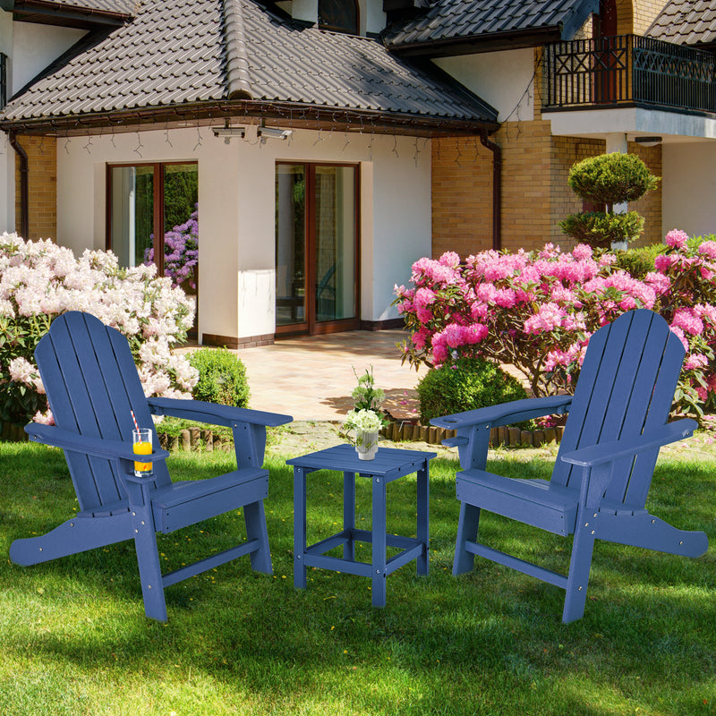 Outdoor Adirondack Chair with Built-in Cup Holder for Backyard Porch-Navy