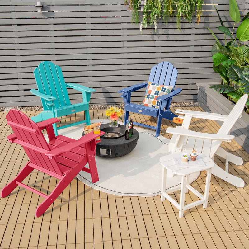 Outdoor Adirondack Chair with Built-in Cup Holder for Backyard Porch-Navy