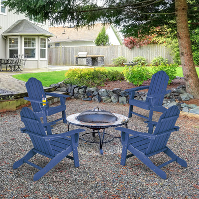 Outdoor Adirondack Chair with Built-in Cup Holder for Backyard Porch-Navy