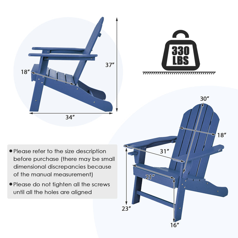 Outdoor Adirondack Chair with Built-in Cup Holder for Backyard Porch-Navy