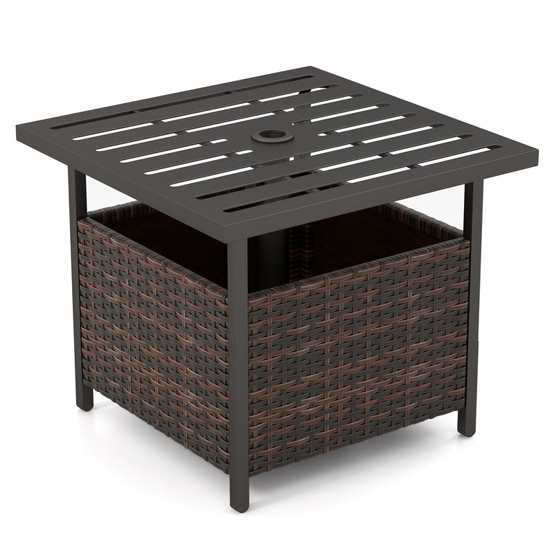 Outdoor Patio Rattan Wicker Steel Side Deck Table-Brown