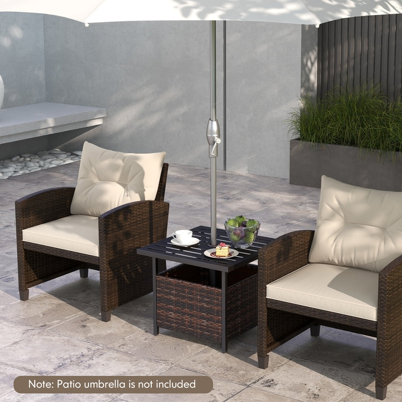 Outdoor Patio Rattan Wicker Steel Side Deck Table-Brown