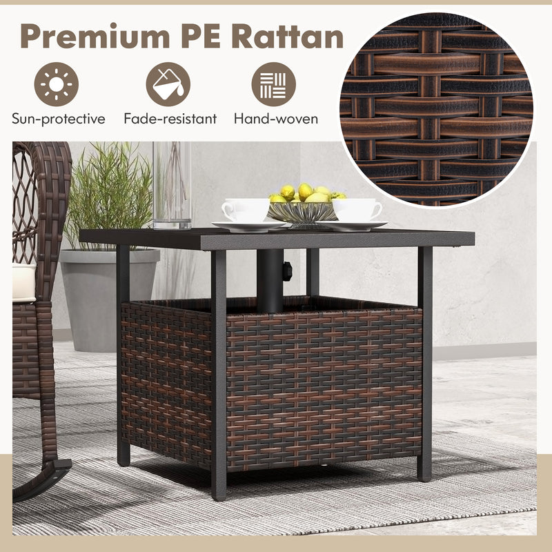 Outdoor Patio Rattan Wicker Steel Side Deck Table-Brown