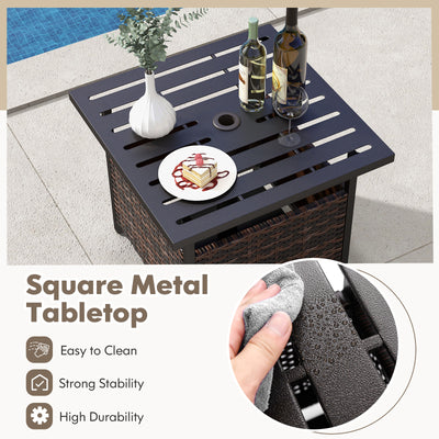 Outdoor Patio Rattan Wicker Steel Side Deck Table-Brown
