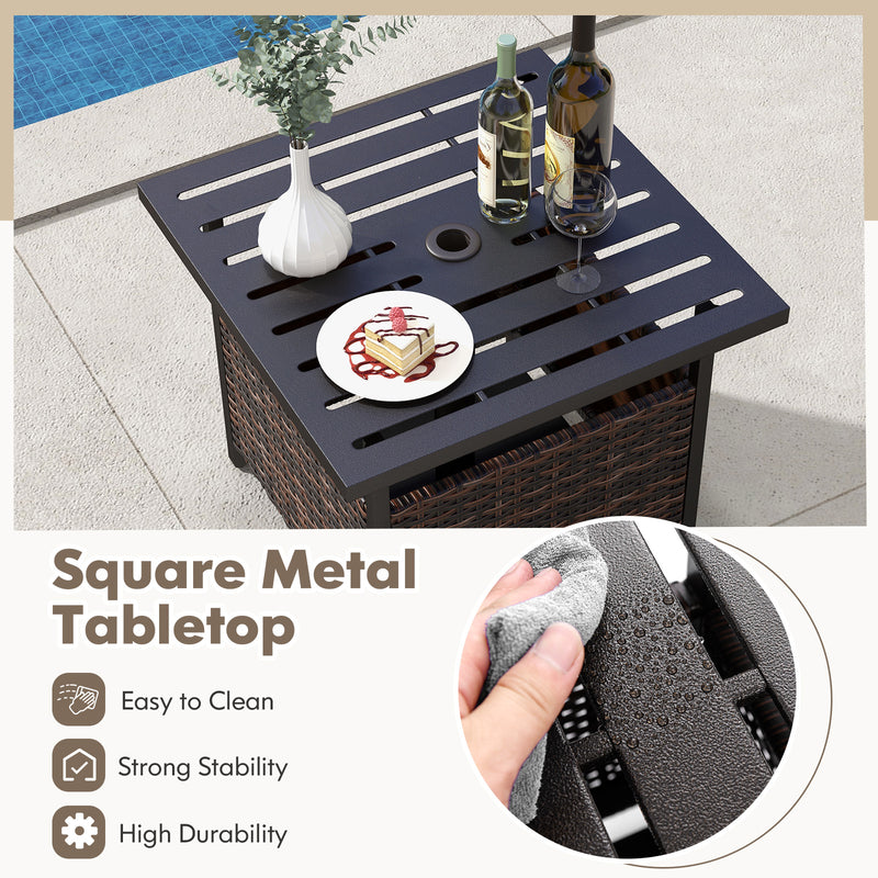 Outdoor Patio Rattan Wicker Steel Side Deck Table-Brown