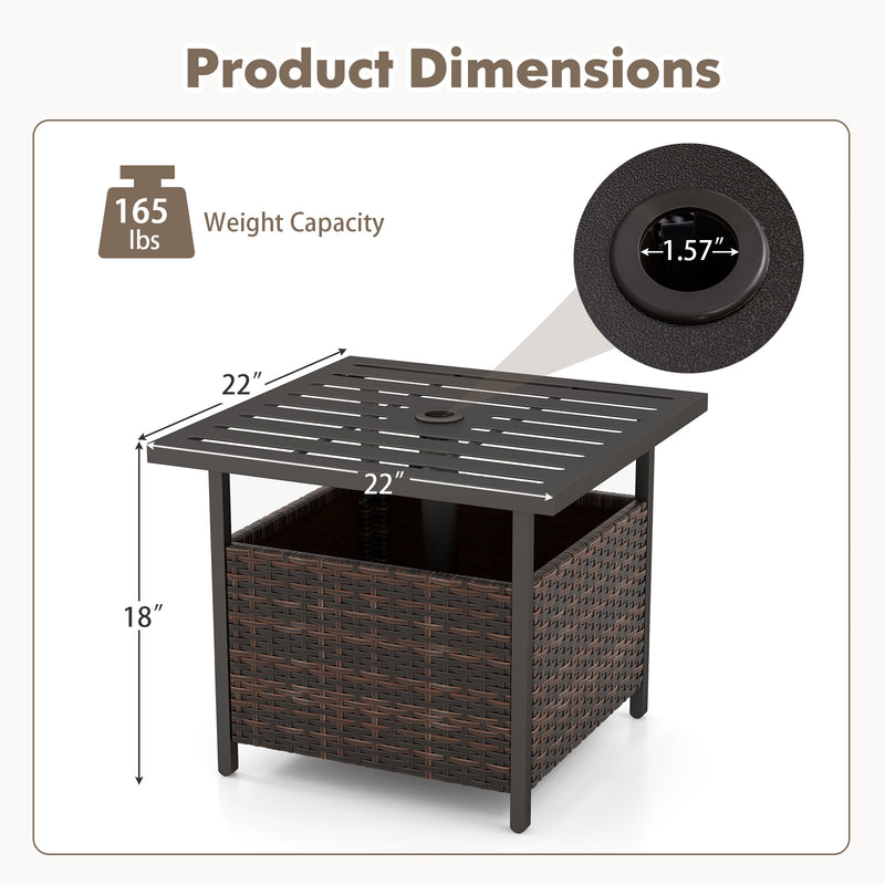 Outdoor Patio Rattan Wicker Steel Side Deck Table-Brown