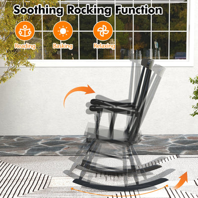Solid Wood Porch Glossy Finish Rocking Chair-Black