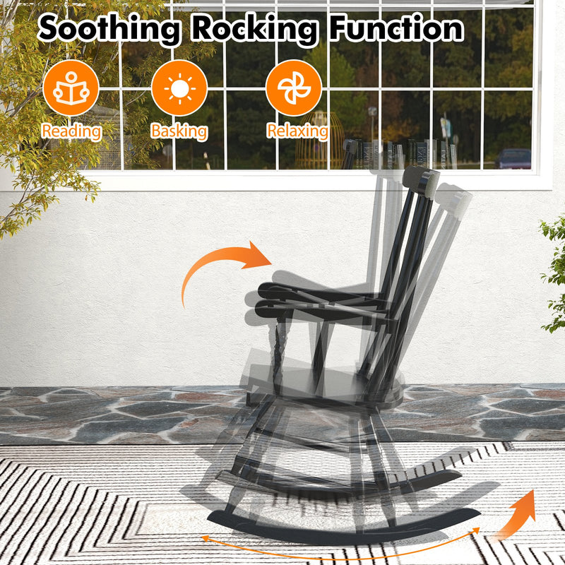 Solid Wood Porch Glossy Finish Rocking Chair-Black