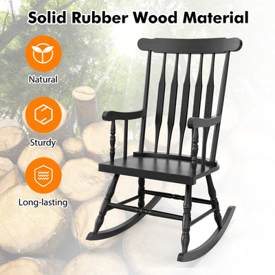 Solid Wood Porch Glossy Finish Rocking Chair-Black