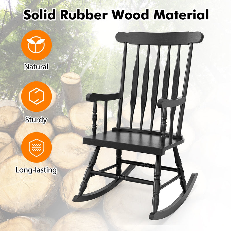 Solid Wood Porch Glossy Finish Rocking Chair-Black