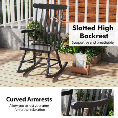 Solid Wood Porch Glossy Finish Rocking Chair-Black