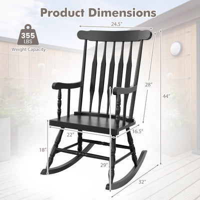 Solid Wood Porch Glossy Finish Rocking Chair-Black