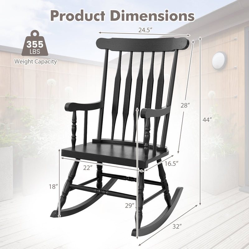 Solid Wood Porch Glossy Finish Rocking Chair-Black