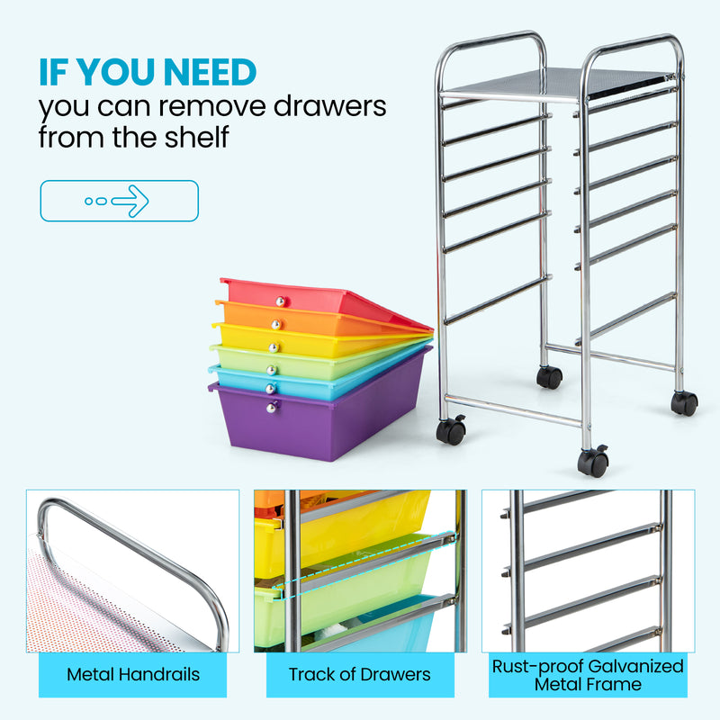 6 Drawers Rolling Storage Cart Organizer-Multicolor