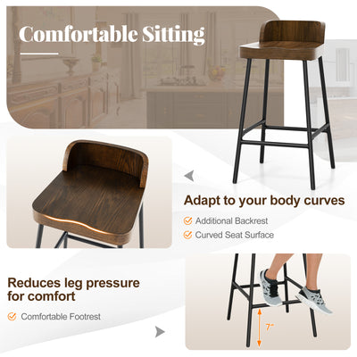 Industrial 24.5 Inches Bar Stool with Backrest and Saddle Seat-Rustic Brown