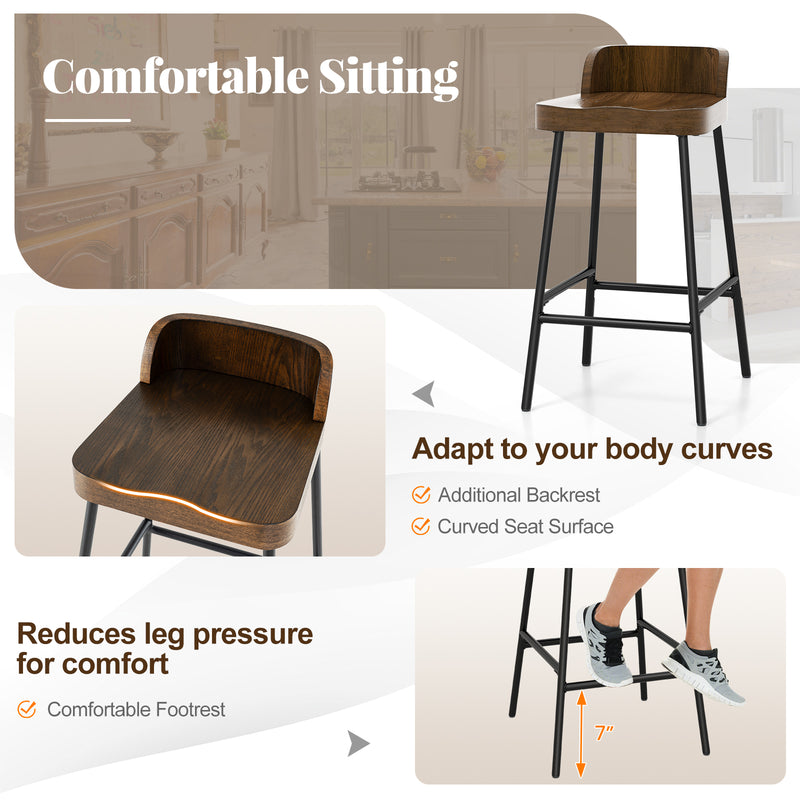 Industrial 24.5 Inches Bar Stool with Backrest and Saddle Seat-Rustic Brown