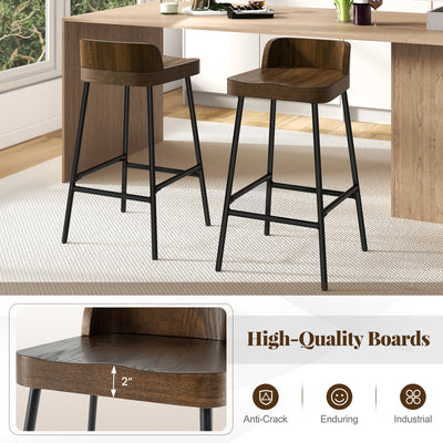 Industrial 24.5 Inches Bar Stool with Backrest and Saddle Seat-Rustic Brown