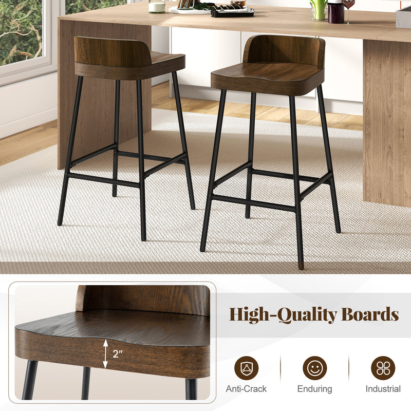 Industrial 24.5 Inches Bar Stool with Backrest and Saddle Seat-Rustic Brown