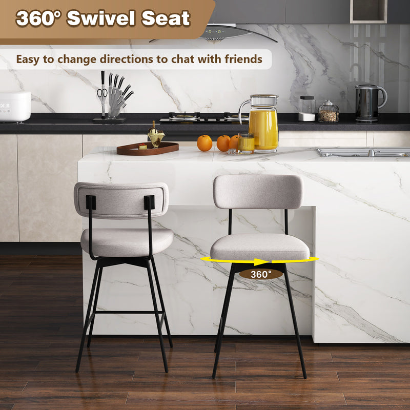 25 Inch 2-Piece Modern Upholstered Bar Stools with Back